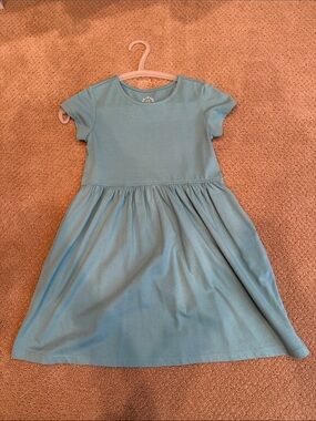 Girls Primary Light aqua Short Sleeve Knit Dress with pockets